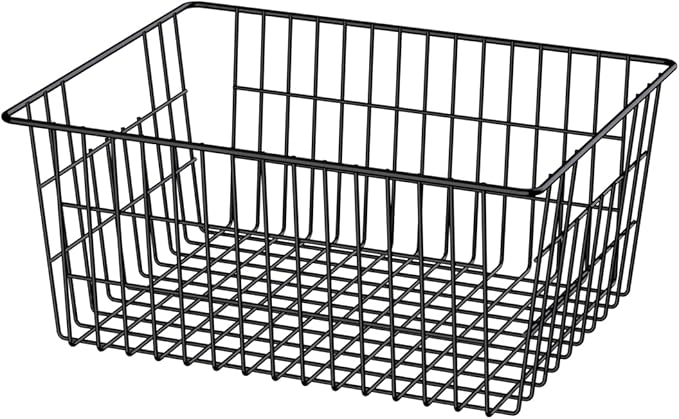 SANNO Freezer Baskets Metal Storage Organizer Bin Basket Wire Storage Basket for Kitchen Pantry Bathroom Large Metal Farmhouse Food Fruit Produce Organizer Bins,black,2