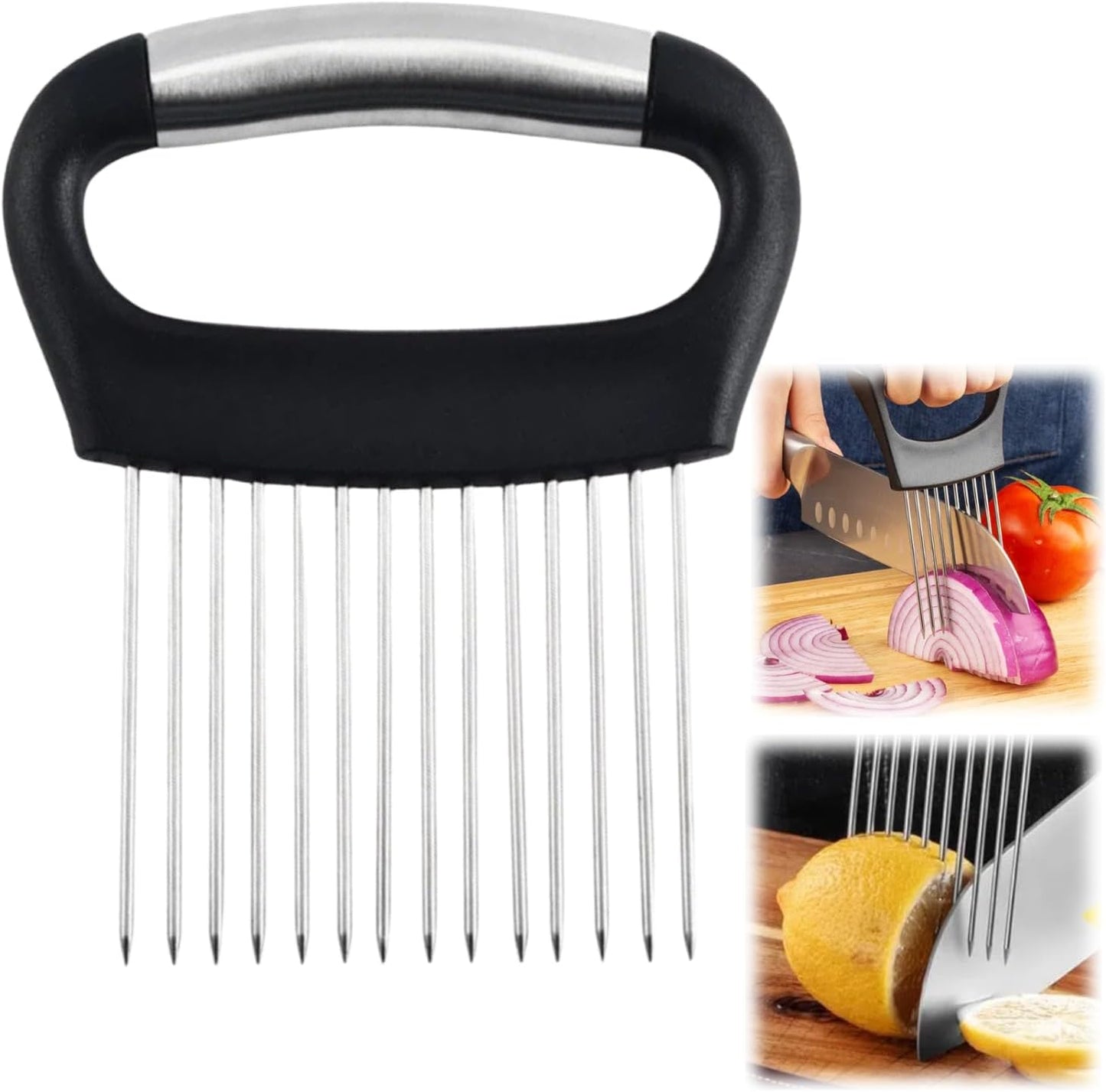 Ultra Onion Slice Holder - Stainless Steel Holder for Slicing Meat, Onion, Potato, Tomato - Kitchen Gadget (1 Pack)