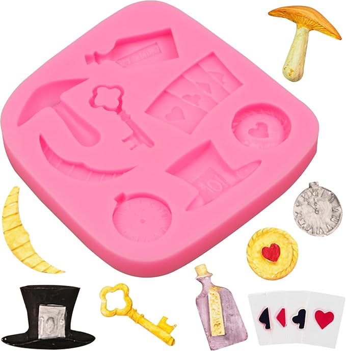 Poker Silicone Molds 3 Pcs, 3D Casino Themed Chocolate Molds Alice Wonderland Hat Fondant Mold for Cake Decoration Candy Cupcake Topper Cake Pop Popsicle Birthday Party Polymer Clay Crafts