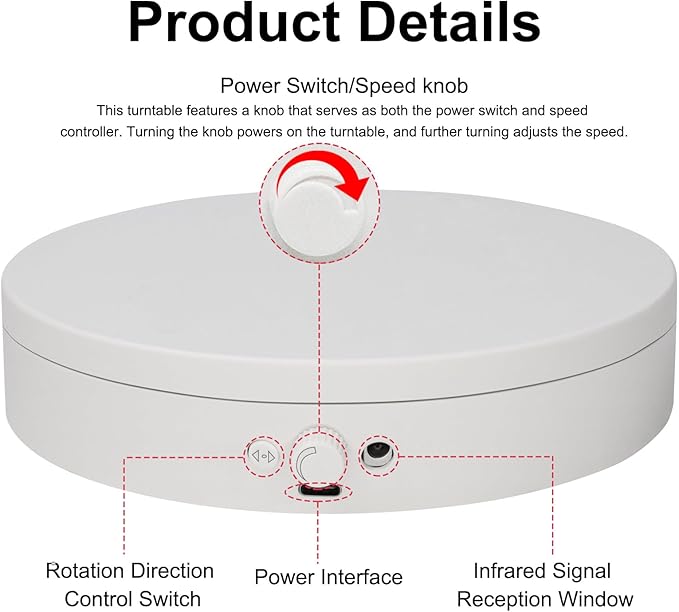 Motorized Rotating Display Stand with Remote, 4.53in 360 Electric Turntable for Display,Photography,3D Scanner Models, Motorized Lazy Susan and Photography Turntable Control Angle/Speed,Step/Swing/Continuous Rotation