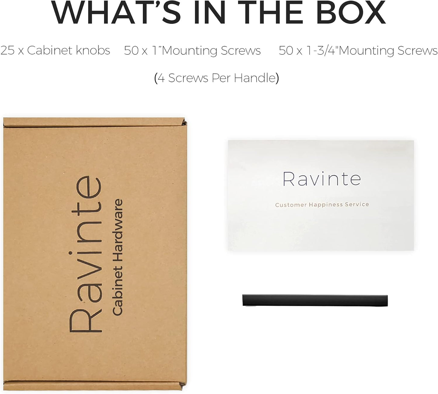 Ravinte 25 Pack Solid 3-3/4 Inch Center to Center Slim Square Bar Drawer Handles Cabinet Hardware - Matte Black Kitchen Pulls