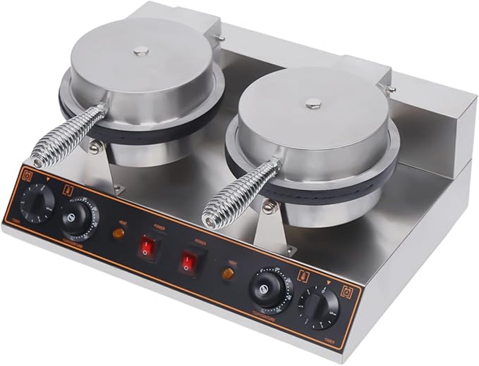 Waffle Cone Maker Non-stick Ice Cream Cone Maker, 1200W 8.19'' Stainless Steel Non-Stick Egg Roll Cone Baker Waffle Roll Maker, for Restaurant, Home Kitchen, Bakeries, Snack Bar Use