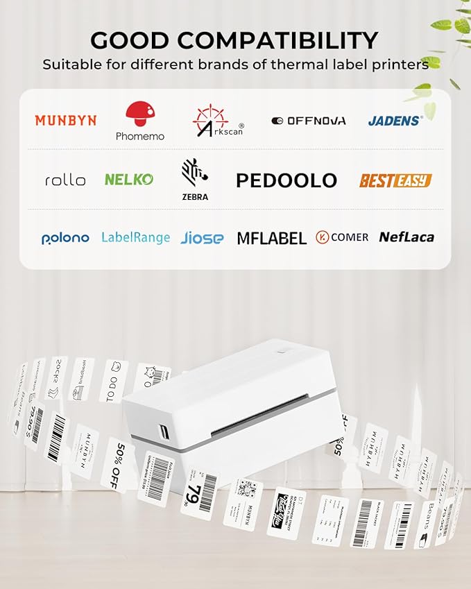 MUNBYN 2x1 Inch Thermal Sticker Labels, Address Barcode Self-Adhesive Label Paper for Direct Thermal Printer and Business, Shipping Mailing Name Rectangle White Stickers, 12000 Sheets/12 Rolls