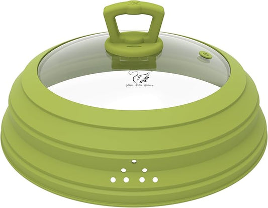 Microwave Splatter Cover Vented Glass Splatter Guard Lid with Collapsible Silicone for Food as Pot Covers Plate 10.8 inch for 6 7 8 9 10 inch Plate Bowl