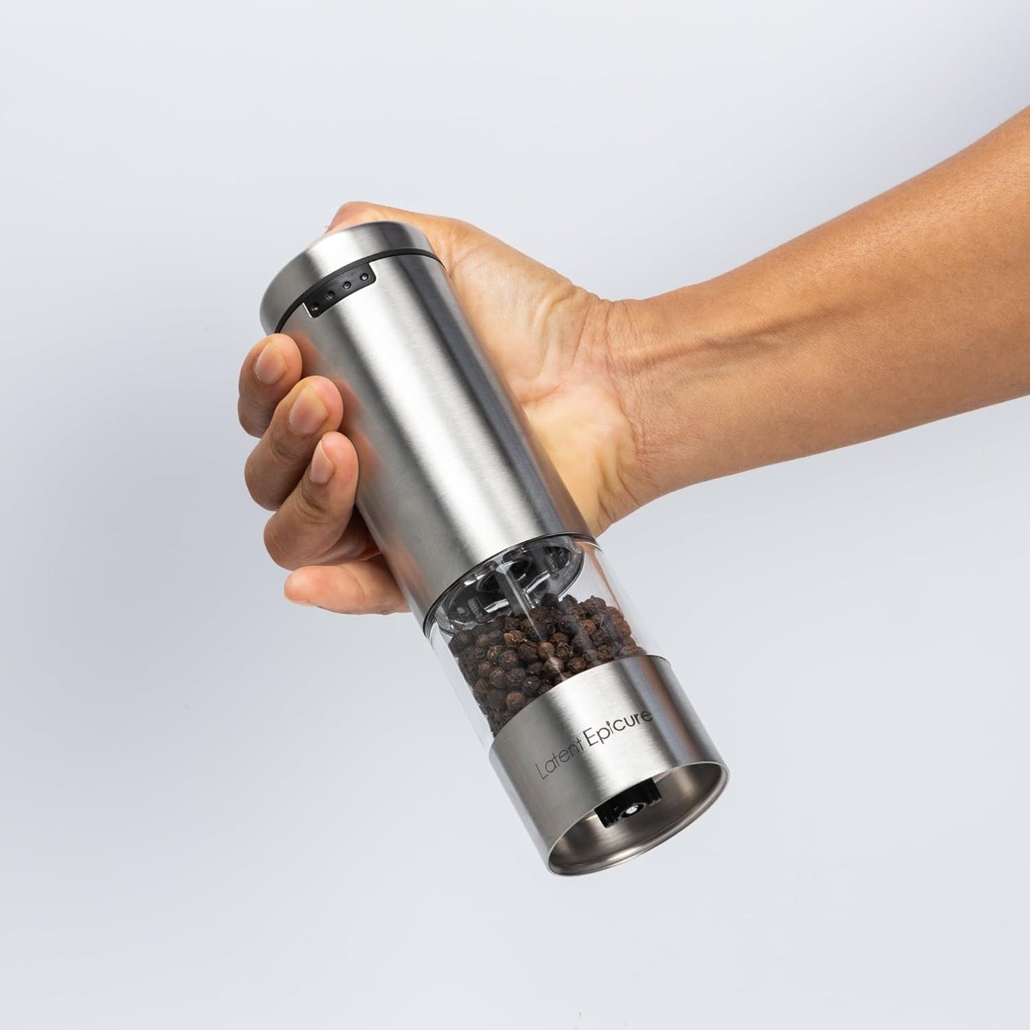Electric Salt and Pepper Grinder (SINGLE) - Rechargeable USB-C - Stainless Steel Salt, Pepper or Spice Mill with LED Light - One Handed Operation - Adjustable Ceramic Grinders
