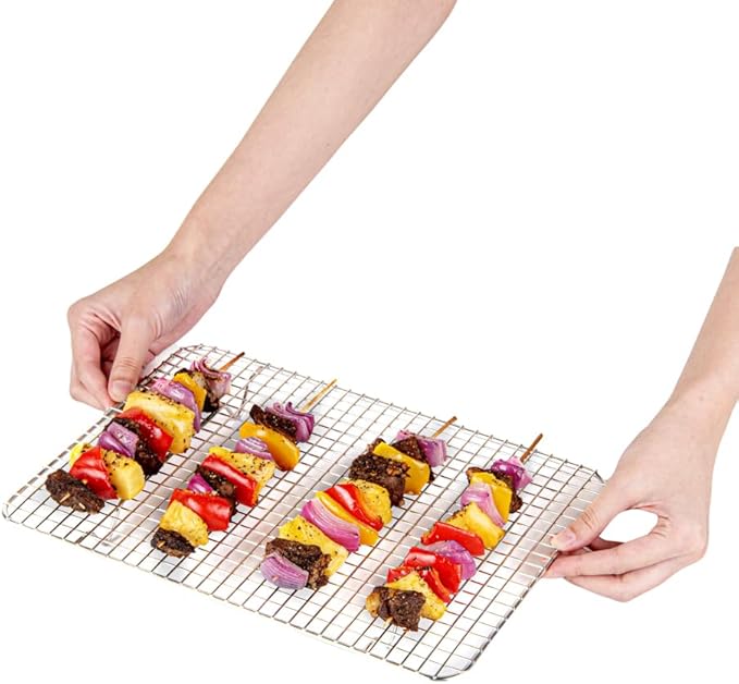 Restaurantware Met Lux 8.5 x 12 Inch Wire Baking Rack 1 Heavy-Duty Oven Wire Rack - Fits Quarter Size Sheet Pan Dishwashable Stainless Steel Cooling Rack Elevated Feet Oven-Ready Up To 575F