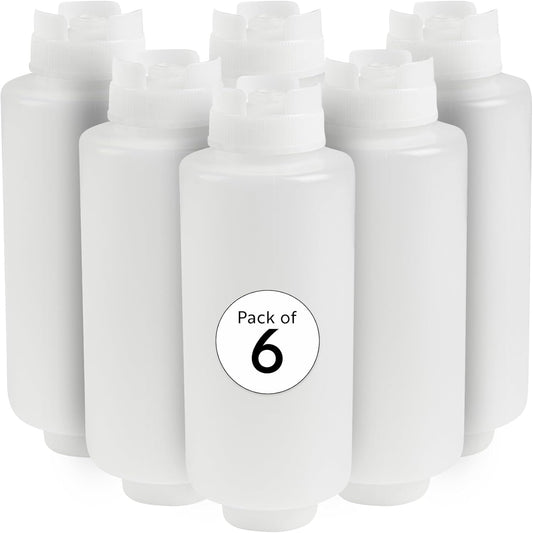 Restaurantware First In First Out 32 Ounce Condiment Squeeze Bottle 6 Refillable Lid FIFO Squeeze Bottle - Precision Dispensing Tip Flexible Clear Plastic Squeeze Bottle For Sauces