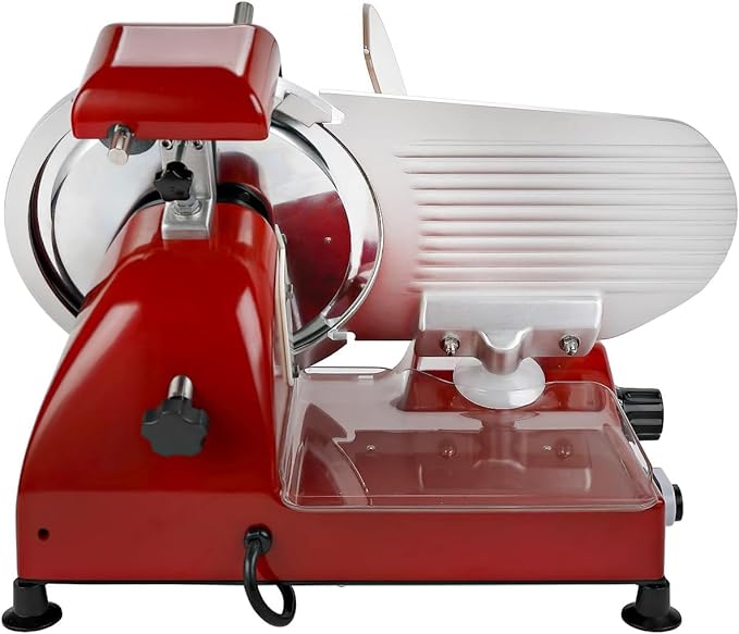 10" Premium Chromium-plated Steel Blade Electric Deli Meat Cheese Food Slicer with Serving Plate Commercial and for Home use 240W Classic Red