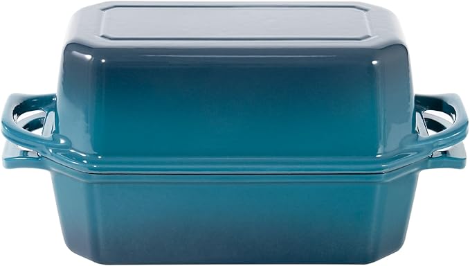 Bread Pan Cast Iron Loaf Pan with Lid Bread Loaf Pan 9x5 Inch Loaf Pan Enameled Cast Iron Sourdough Loaf Pan, DarkCyan