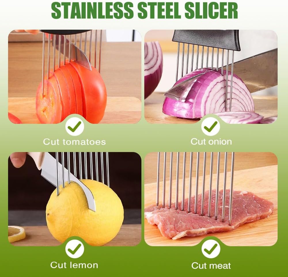 2025 New Onion Holder for Slicing, Stainless Steel Onion Slice Holder Vegetable Slicer Cutter for Potato and Tomato, Kitchen Chopper Slicing Assistant Tool Lemon Slicer Onion Cutter for Slicing (1PC)