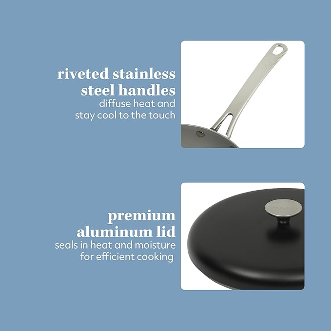 Sur La Table Kitchen Essentials Potluck Porch 4.5 Quart Sauté Pan, Deep Frying Pan Skillet w/Lid Aluminum PFA Free Ceramic Cookware Chef's Pan, Omelet Pan - Induction - Black