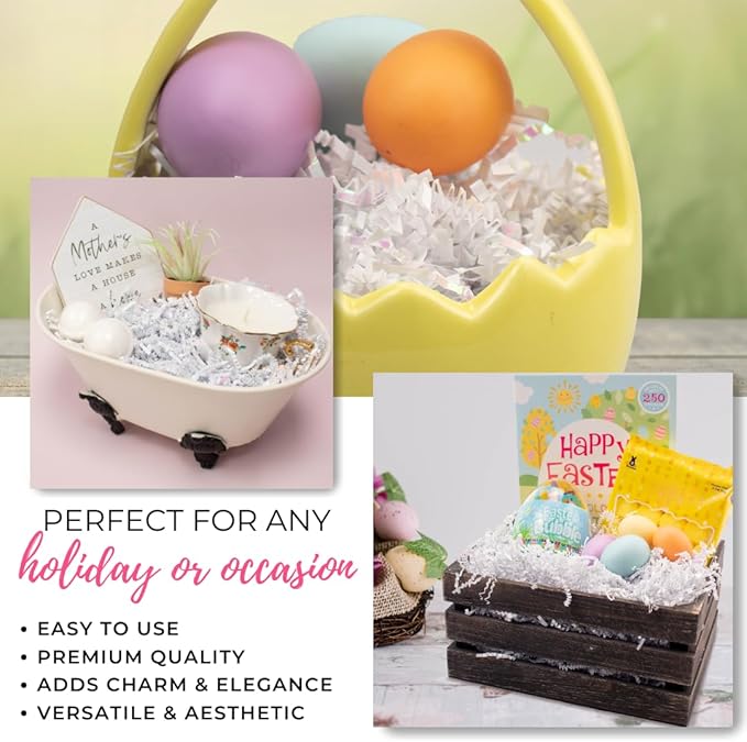 MagicWater Crinkle Cut Paper for Gift Baskets - 2LB - Diamond White - Perfect for Shredded Paper Filler, Basket Filler, Gift Boxes, Bridesmaid Gifts,Halloween Stuffers & More – Ideal for All Occasions