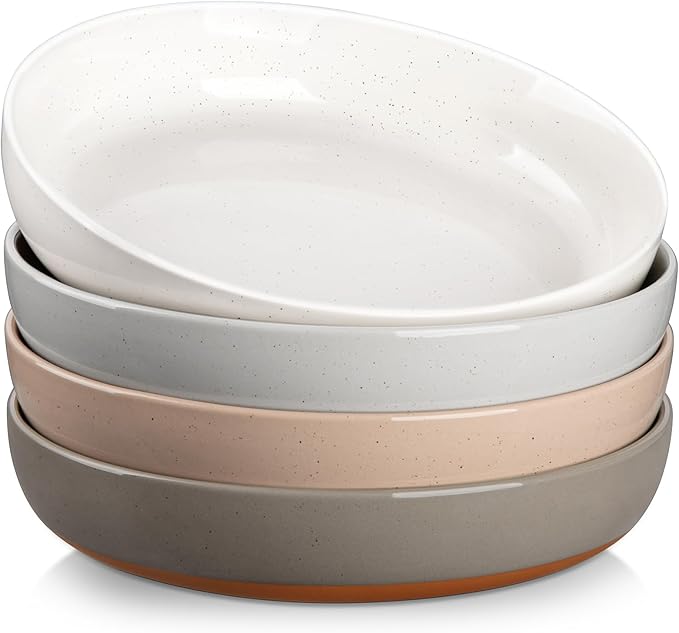 MALACASA Large Pasta Bowls Set of 4, 48 OZ Salad Bowls Serving Bowls for Dinner, Ceramic Soup Bowls Pasta Plates for Serving, Stackable, Microwave & Dishwasher Safe, Multicolor, Series TARA