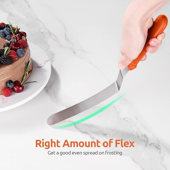 Icing Spatula, U-Taste Offset Spatula Set with 6", 8", 10" Blade,Stainless Steel Angled Cake Decorating Frosting Spatula Set of 3 (Orange)