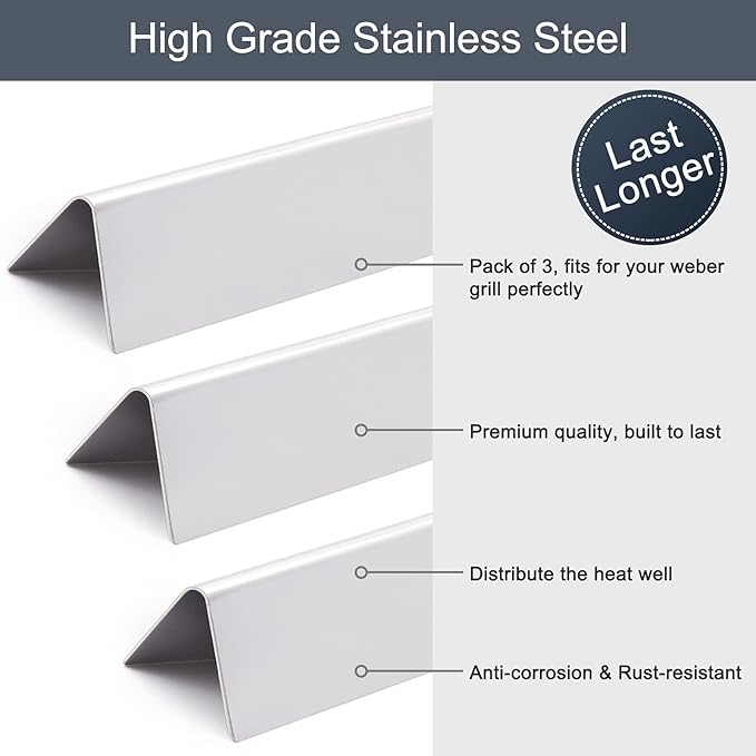 Criditpid Grill Replacement Parts for Weber Spirit I/II 200 with Front Control, 7635 Flavorizer Bars & 69785 Grill Burner Tubes Kit for Weber Spirit E210, E220, S210, S220 Grill, Stainless Steel.