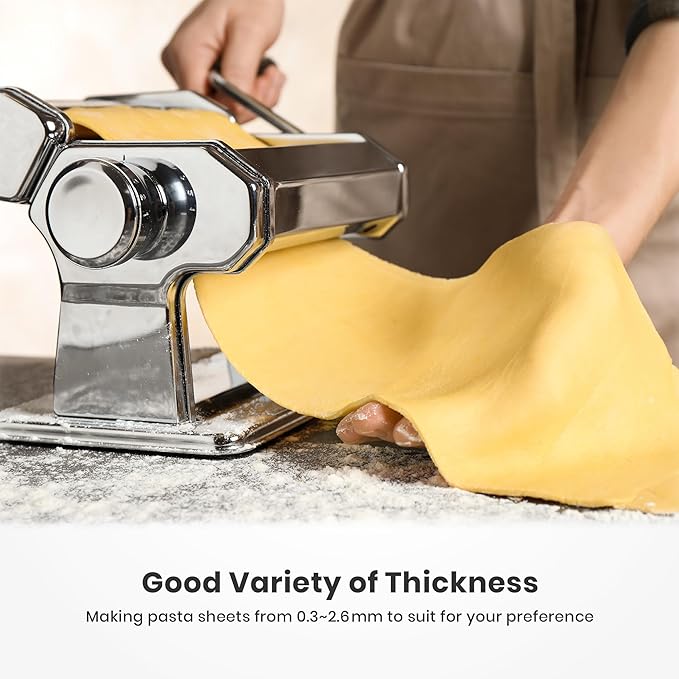 ISILER Pasta Maker, 9 Adjustable Thickness Settings 2-in-1 Pasta Machine with Rollers and Cutter, Noodle Maker for Pasta, Dumpling Skin, Spaghetti, Fettuccini, Lasagna