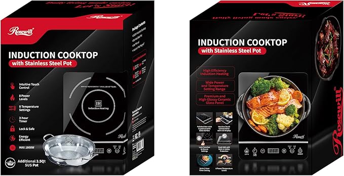 Rosewill Induction Cooker 1800 Watt, Induction Cooktop, Electric Burner with Stainless Steel Pot 10" 3.5 QT 18-8, RHAI-13001