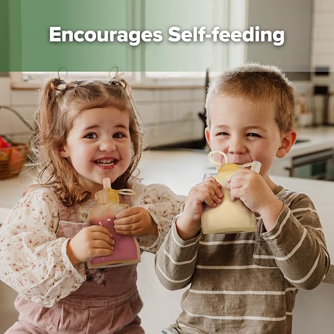 haakaa Pouch Reusable Baby Food Pouch, Reusable Pouches for Toddlers Kids Squeezable Pouch, Washable Freezer - Make Homemade Organic Food for Babies/Toddlers, 4oz, 2 Pack (Yellow)