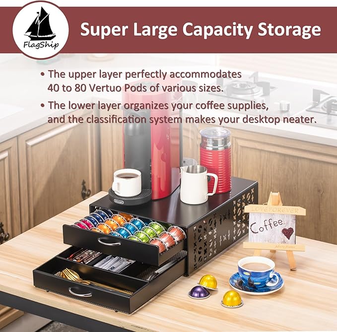 Flagship for Vertuo Pod Holder Coffee Accessories Organizar for Nespresso Pod Storage Large Capacity Fits All Size Coffee Station for Coffee Bar