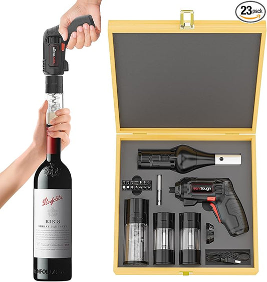 Werktough 4V Electric Corkscrew Wine Opener Set Cordless Screwdriver Battery Powerd with 4 Grill Accessories, Five-in-One Power Tool Kit for Home, Kitchen, and BBQ Lovers