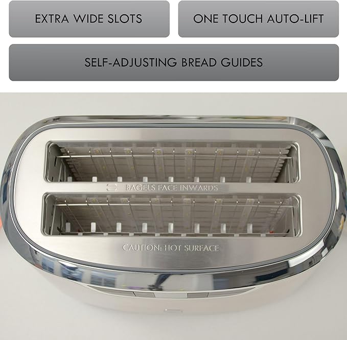 Kenmore Elite toaster 4 slice - long slot countertop kitchen appliance, tostadora de pan, front toast option, easy clean crumb tray, digital control, modern stainless steel design, bread bagel waffels