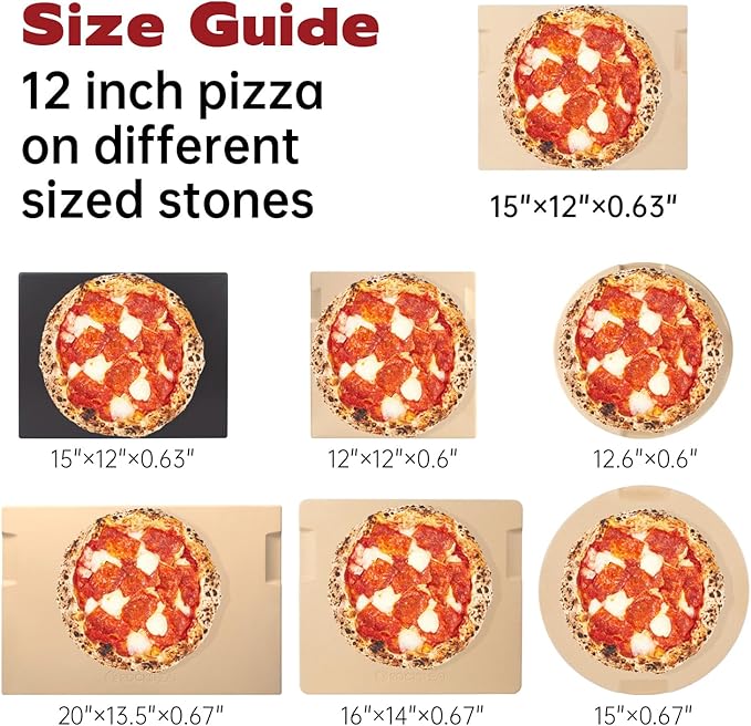 Pizza Stone, 15"x12" Rectangular Pizza Stone for Oven Grill BBQ, Cordierite Baking Stone for Bread, Unique Built-in 4 Handles Cooking Stone