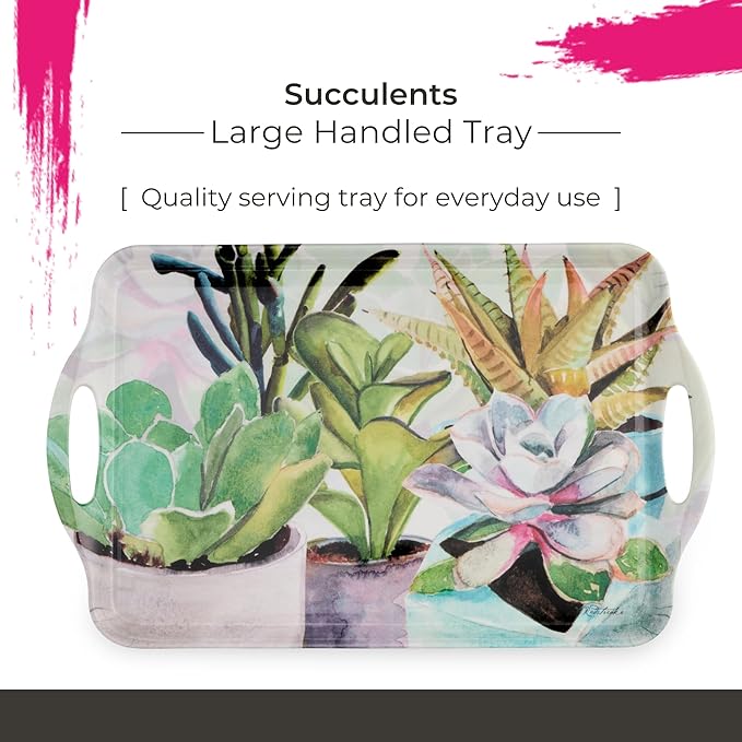 Pimpernel Succulents Large Handled Tray - 18.9" x 11.6" Melamine Serveware with Botanical Design - Dishwasher-Safe Decorative Breakfast & Coffee Tray for Hosting & Everyday Use