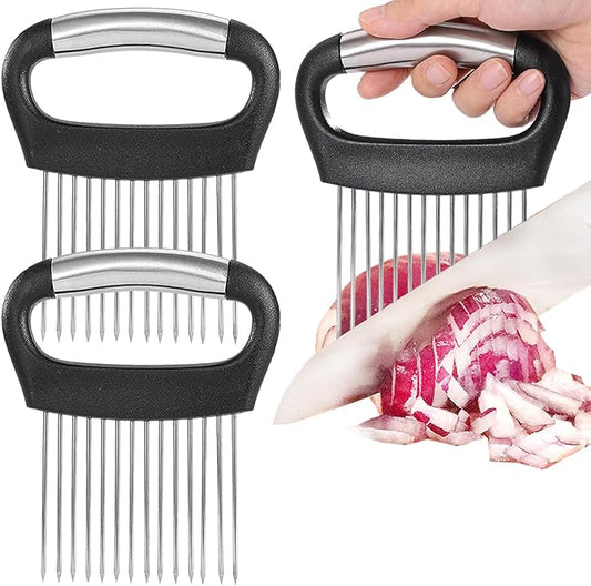 JAYVAR Large Onion Holder for Slicing, 2Pieces Large Onion Cutter Veggie Chopper, Stainless Steel Tomato Slicer Blooming Onions Potato Slicer, Practical Meat Tenderizer, Egg Slicers Kitchen Gadgets
