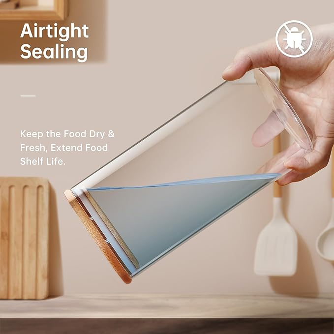 Extra Large Glass Flour and Sugar Storage Containers with Airtight Lid,132 floz x1 & 65 floz x1 [Set of 2] Big Glass Jars with Bamboo Lids, Air Tight Food Jar for Cereal, Pasta, Rice, Coffee