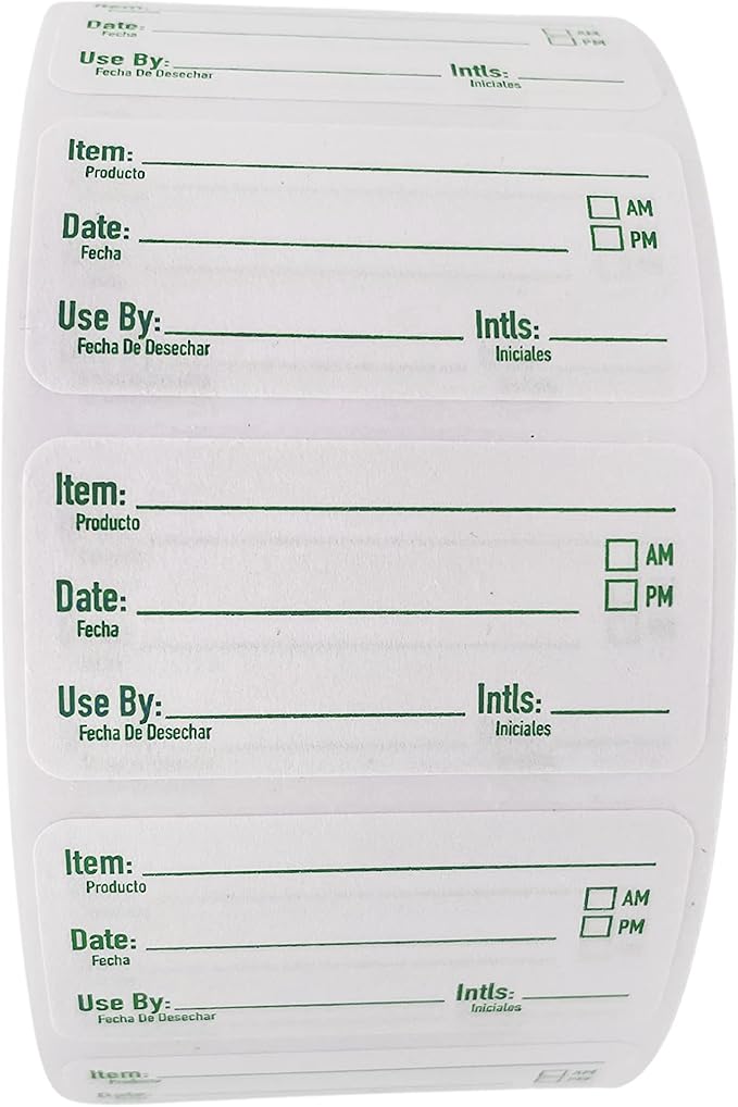 2x1 Dissolvable Food Labels, 250 Label Stickers, Bottle Labels for Storage Bins, Sticker Labels for Food containers, (250, Green)