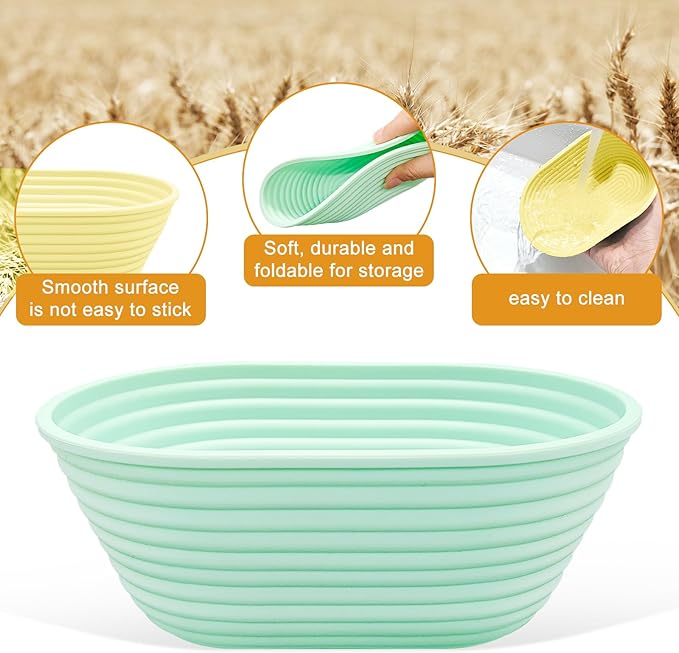 Silicone Banneton, Sourdough Bread Baskets (Set of 6, 6.5 Inch), Oval Proofing Bread Bowls with Starter Kit, Bread Making Baking Supplies