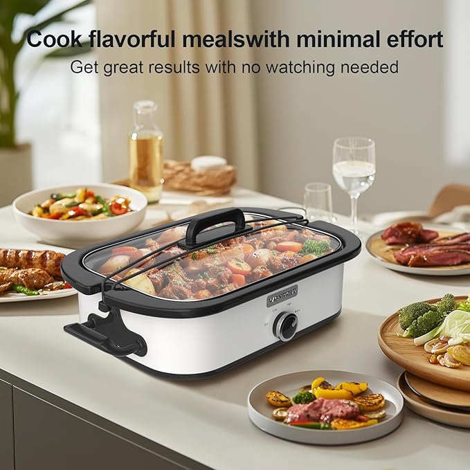 Magnifique 4-Quart Slow Cooker with Casserole Manual Warm Setting - Perfect Kitchen Small Appliance for Family Dinners, Dishwasher Safe Crock, White