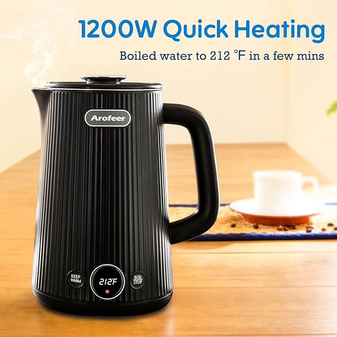 1.7L(57oz) Large Electric Kettle Temperature Control, 7+Cups Electric Tea Kettle for Coffee&Tea, 2 quarts Big Hot Water Kettle Electric with,1200W,Keep Warm-Black
