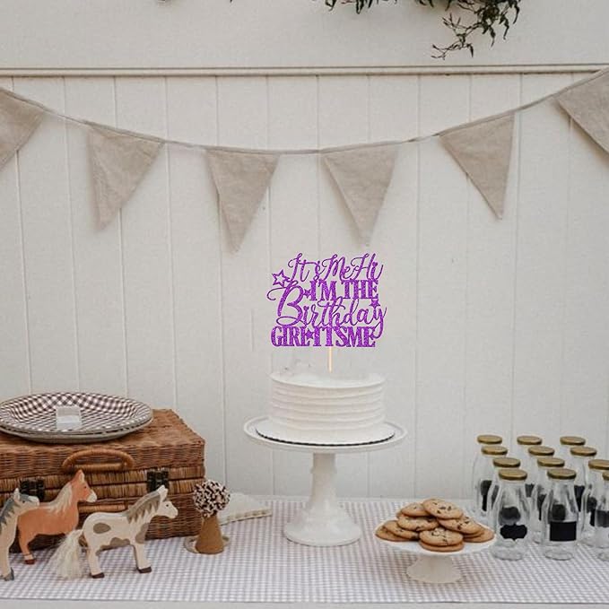1 PCS It's Me Hi I'm the Birthday Girl It's Me Cake Topper Glitter Music Singer Cake Pick for Funny Hip Hop Singer Girls Birthday Party Cake Decorations Supplies Purple