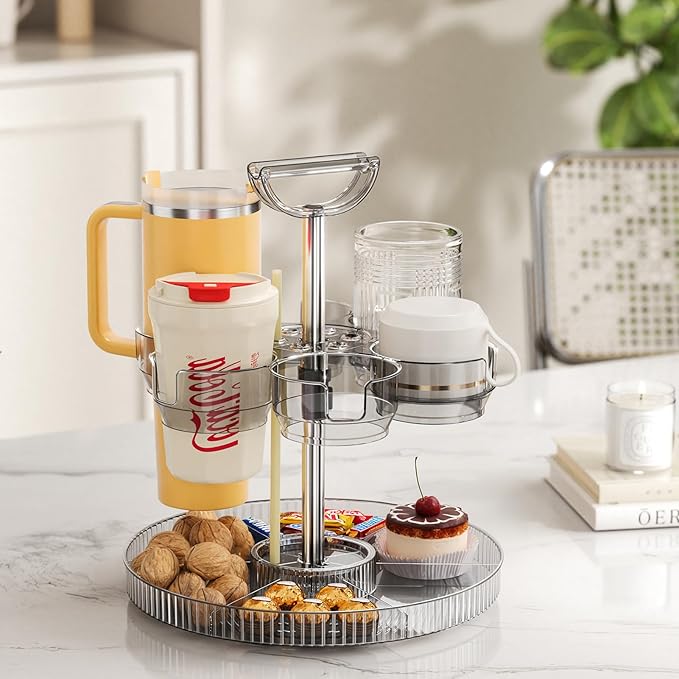 Rotating Stanley Cup Holder, Portable Water Bottle Organizer for 6 Stanley 40 oz & Mug, Adjustable Lazy Susan Organizer for Table Top Cabinet Home Countertop Pantry Shelf Tumbler Lid Organizer