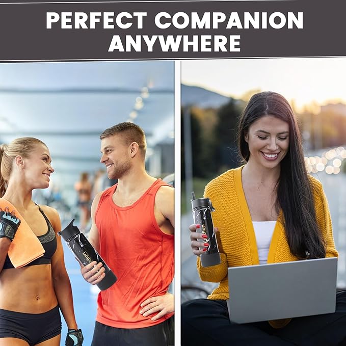 lexlion Tea Infuser Bottle - Fruit Infuser Water Bottles 22 Oz, Triple Walled Insulated Stainless Steel Bottle, Thermal Leaf Infuser, Silicone Sleeve, 3 Lids Leakproof, Metal Mug Gallon