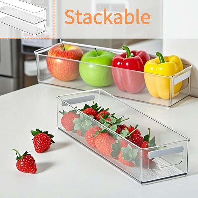 vacane Clear Refrigerator Organizer Bins Plastic Food Storage Fridge Organizer Pantry Organization Container for Pantry,Bathroom,Kitchen