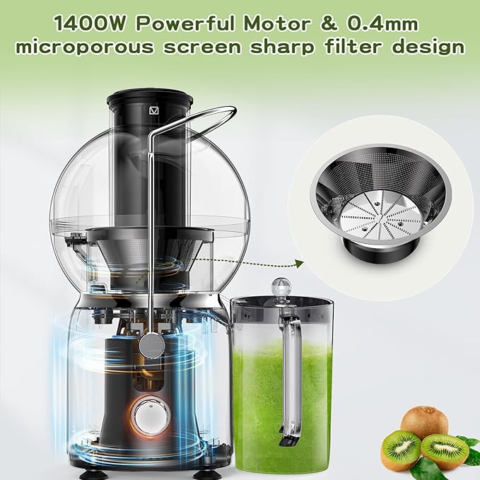 Juicer Maker,Vospeed Juicer Machines,750W juicer machines vegetable and fruit,With 3.5-Inch Wide-Mouth Feed Chute,Juice Extraction at Constant Temperature,With 1.2L Cup, BPA-Free,Easy to Clean (White)