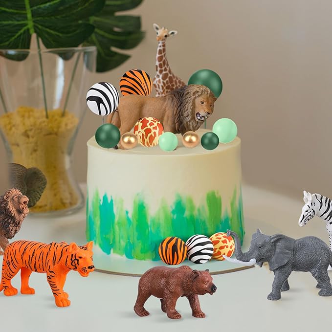 108 Pcs Balls Cake Topper DIY Cupcake Insert Foam Balloons for Cake Baking Wedding Anniversary Birthday Decoration(Leopard,Green,Orange,Gold,Multi Sizes)