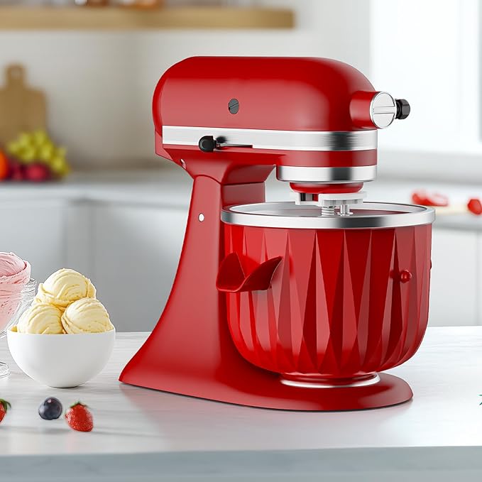 InnoMoon Ice Cream Maker Attachment for KitchenAid Stand Mixer, Compatible for Kitchenaid 4.5QT/5QT/6QT/7QT Stand Mixer, 2-Quart Frozen Yogurt, Sorbet Gelato Maker, Kitchen aid Ice Cream Maker (Red)