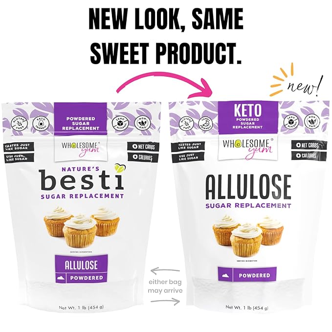 Wholesome Yum Powdered Allulose Sweetener - Natural Powdered Sugar Substitute - Keto, Non GMO, Zero Carb, 0 Calorie, Sugar Free, No Aftertaste Tummy Friendly - Confectioners Sugar Replacement (1 lb)