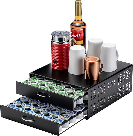 FlagShip K Cup Organizer Drawer 2 Tier Coffee Pod Holder for Keurig Pod Holder Save Space Countertop Kitchen (84 Pods Capacity)