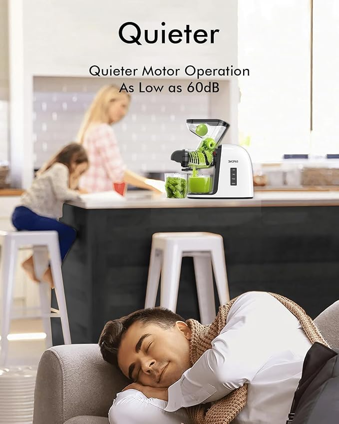 SiFENE Slow Masticating Juicer Machine, Dual 3" Wide Mouth, Anti-Clog Function, Wheatgrass, and Fruit Juice Extractor Maker. Easy to Clean & Non-BPA, White