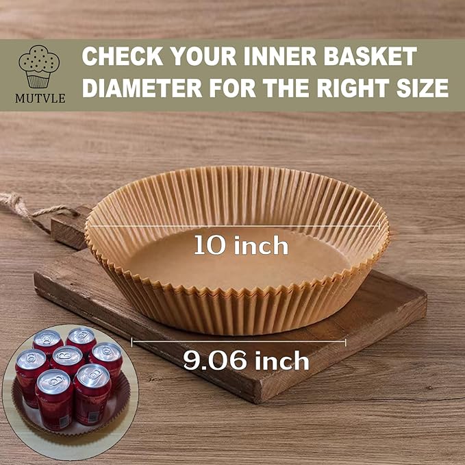 10 Inch Air Fryer Disposable Paper Liner Round, [ XXL Size] 100Pcs Parchment Paper Liners for 7QT Air Fryer, Non-stick, Food Grade Baking
