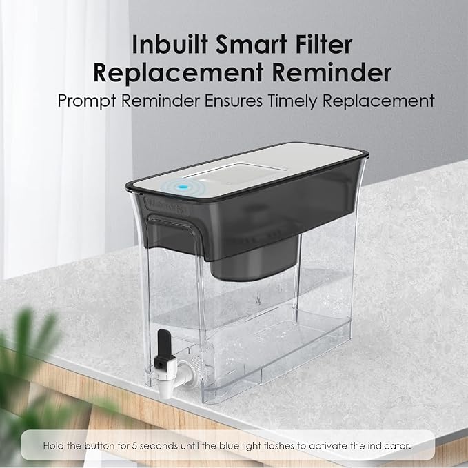 Waterdrop 35-Cup Slim Water Filter Dispenser, Large Capacity Water Filter Pitcher, 200-Gallon Long-Life, 5X Lifetime, Reduces Chlorine, PFOA/PFOS and More, BPA Free, Black (with 1 Filter)