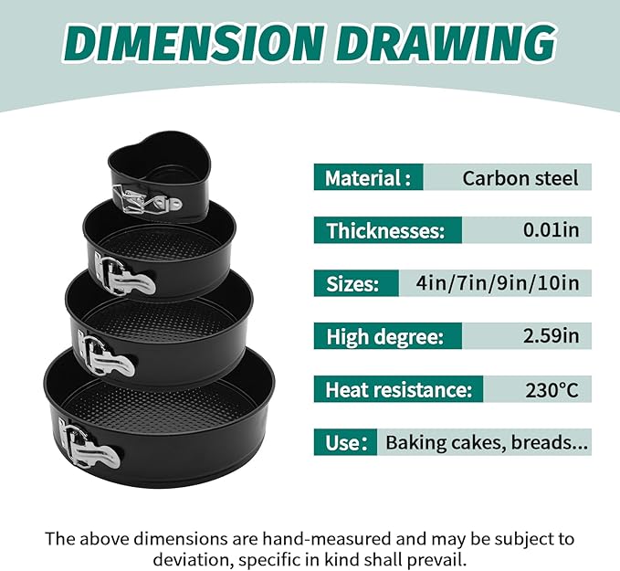 SHIKORI Cake Pan Set for Baking, Non-Stick Springform Pans Set of 4 (4, 7, 9 10 inch), Round Cheesecake Pan, Leak-Proof Cake Pans with Removable Bottom-Heart 4 Pcs