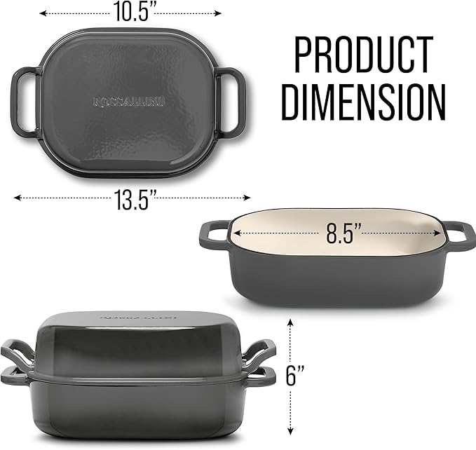 Signature Enameled Cast Iron Sourdough Bread Oven | Non-Stick with Tight Fitting Lid for Perfect Baking and Bread Making | 6QT Rectangle Oven With Lid [Oyster Grey]