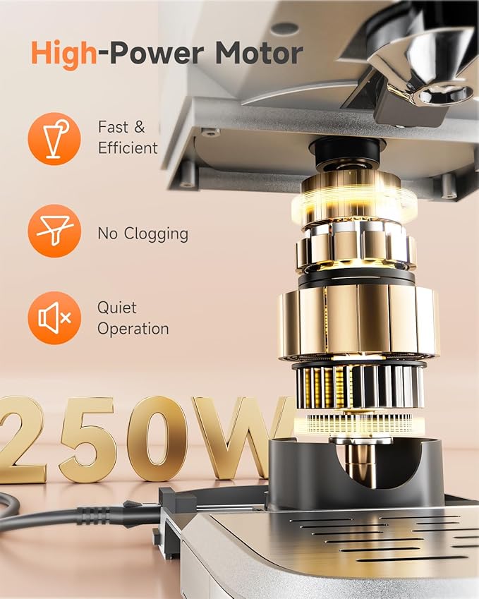 VCK Cold Press Juicer - Large 5.12" Feed Chute, Easy to Clean, Slow Masticating for Nutrient Retention, Quiet 250W Motor, High Juice Yield, Leakproof - Fruits, Vegetables & Leafy Greens