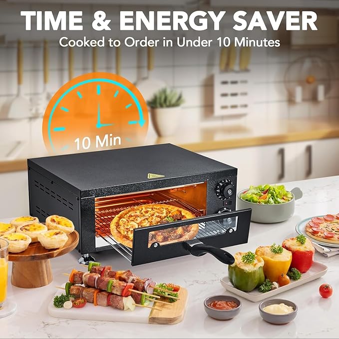 12" Electric Pizza Oven Commercial Pizza Maker with Observation Window Countertop Pizza Machine 1100w With Timer, Stainless Steel Pizza Cooker,Indoor Countertop Pizza Oven