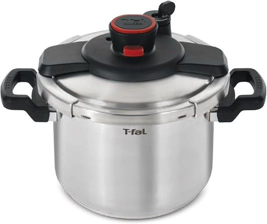 T-fal Clipso Stainless Steel Pressure Cooker 6.3 Quart, Induction, Secure locking System, One Hand System, Recipe Book Included, Cookware, Pots and Pans, Kitchen, Dishwasher Safe, Silver